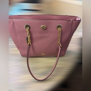 Coach Mauve Leather Tote with Gold Accents